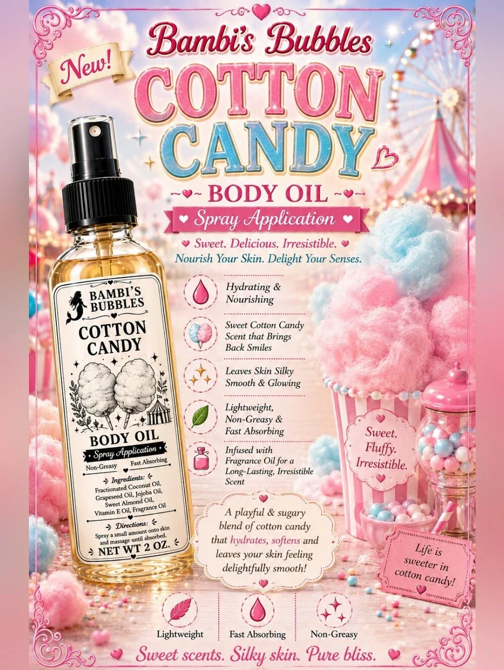 New! Hand Crafted Sugar Rush Collection Body Oils 2oz Assorted Scents